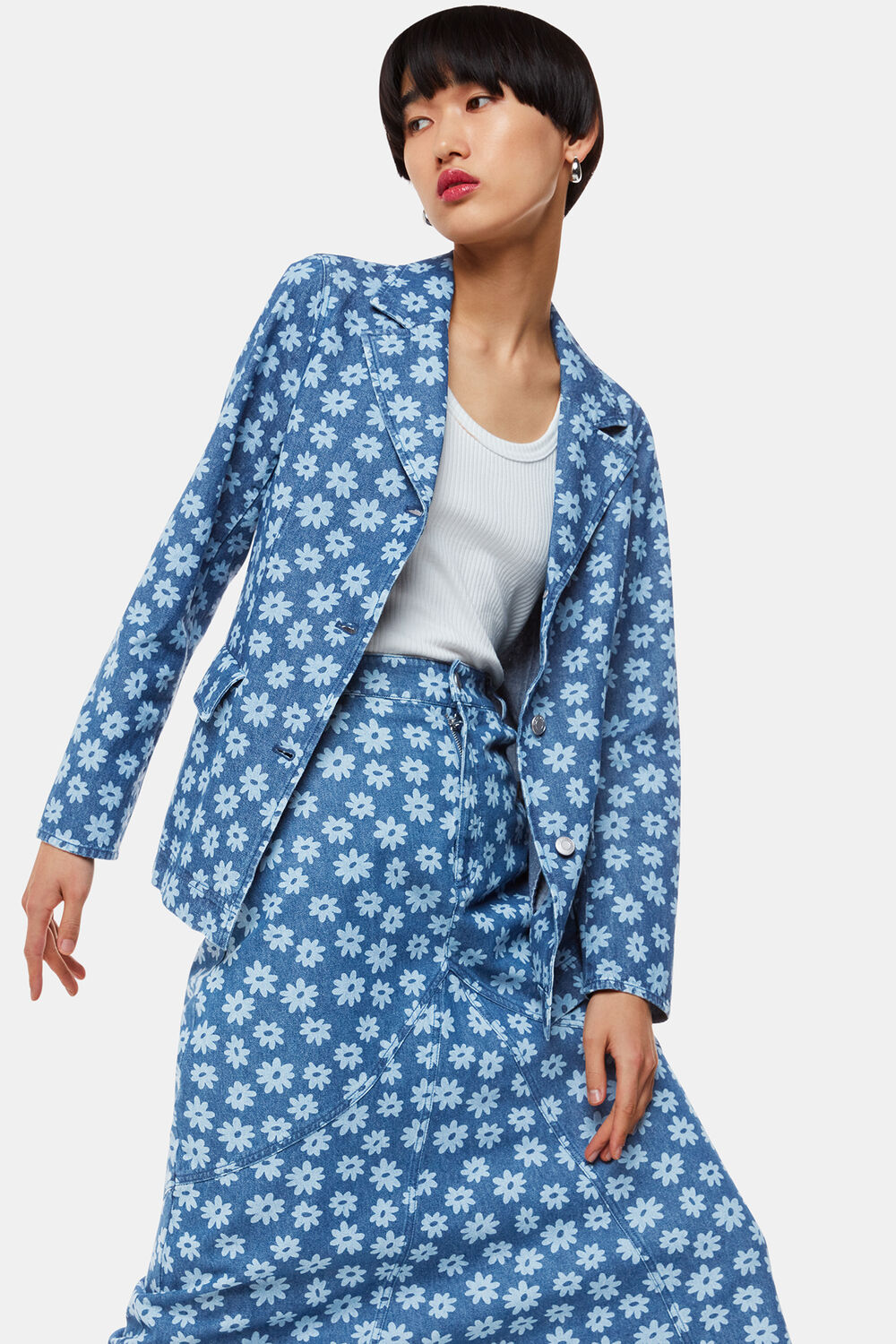 Graphic Daisy Denim Maxi Skirt